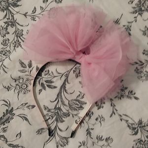 Nwot pink metal tutu bow tulle large avant garde slim thin skinny headband